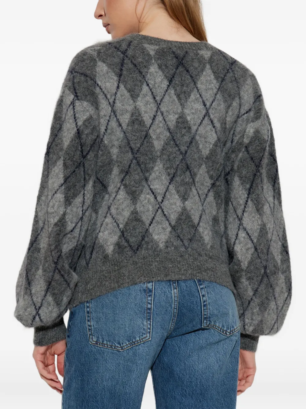 Gestuz Argyle-check Cardigan In Gray