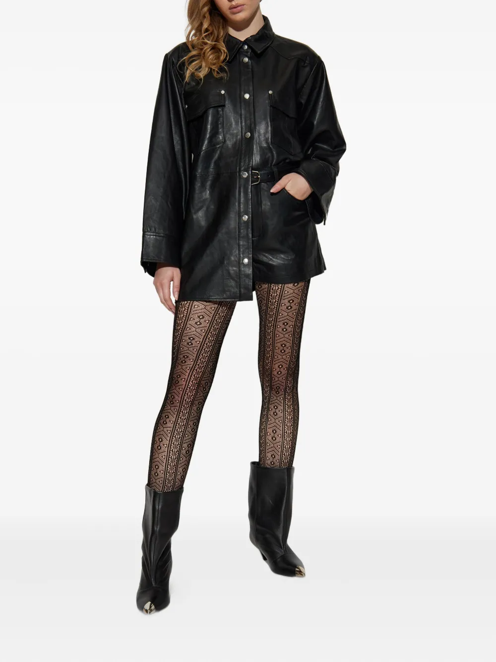 Gestuz long-sleeved leather shirt - Zwart