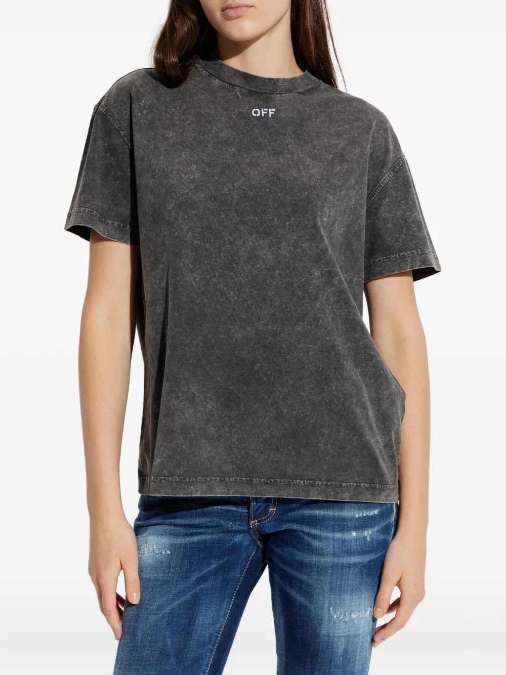Off-white Check Flan Arrow Logo Tee In Gray