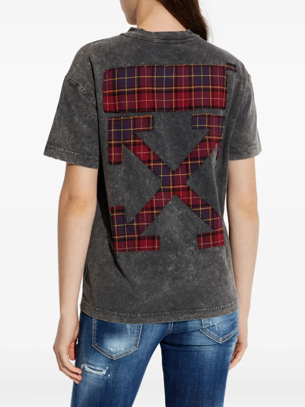 Off-white Check Flan Arrow Logo Tee In Gray