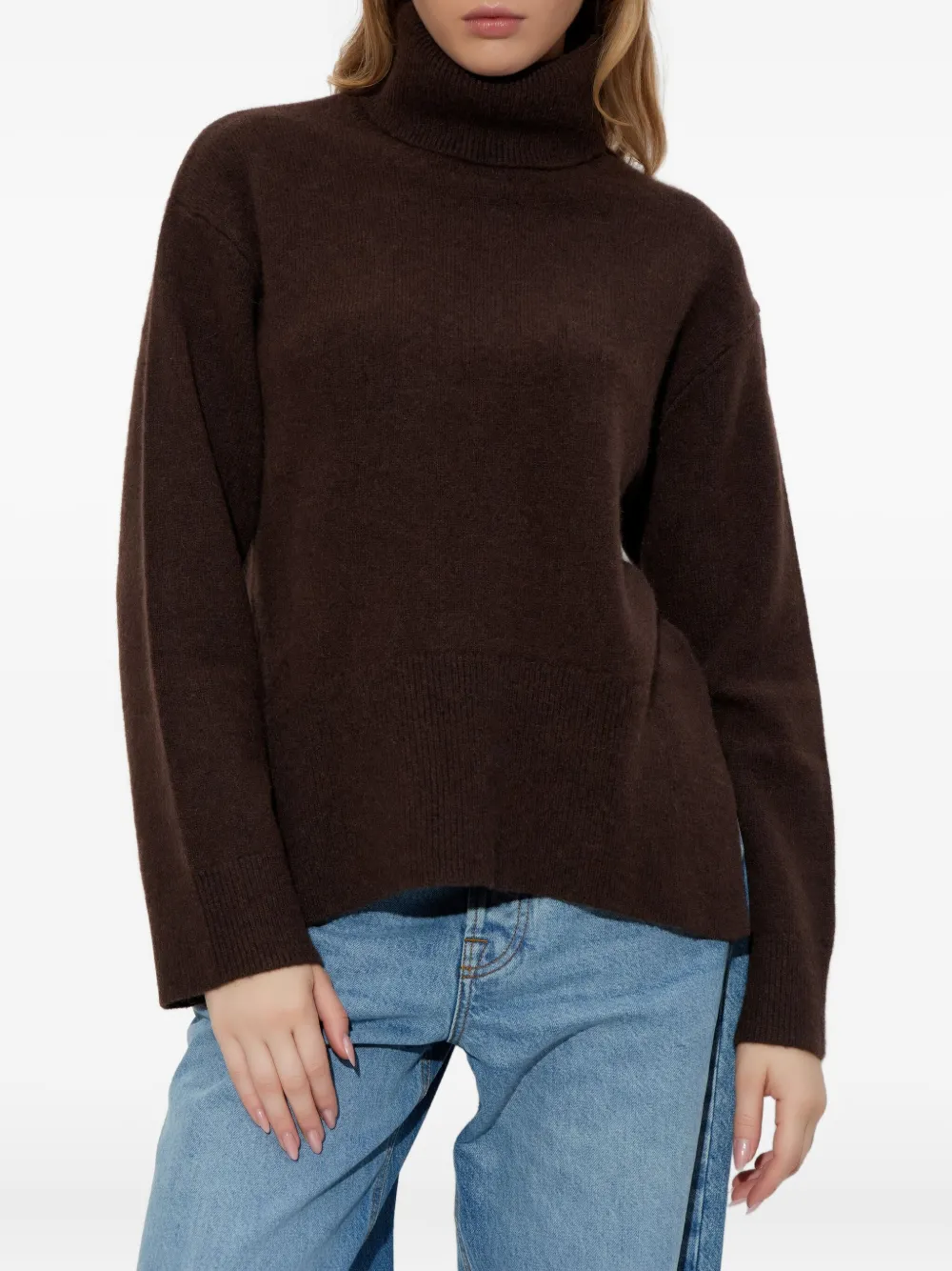 Samsoe & Samsoe Roll-neck Panelled Sweater In Brown