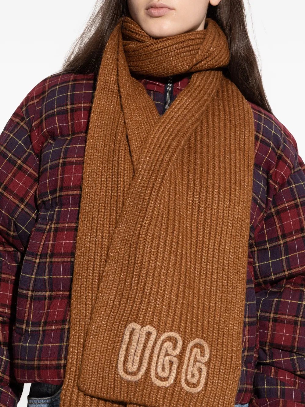 Ugg Womens Deco Chunky Ribbed Knitted Scarf In Brown