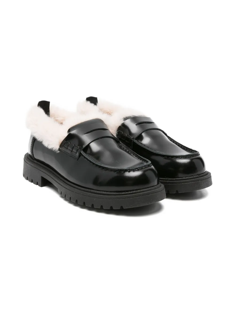 Douuod Kids fur-trimmed loafers Zwart