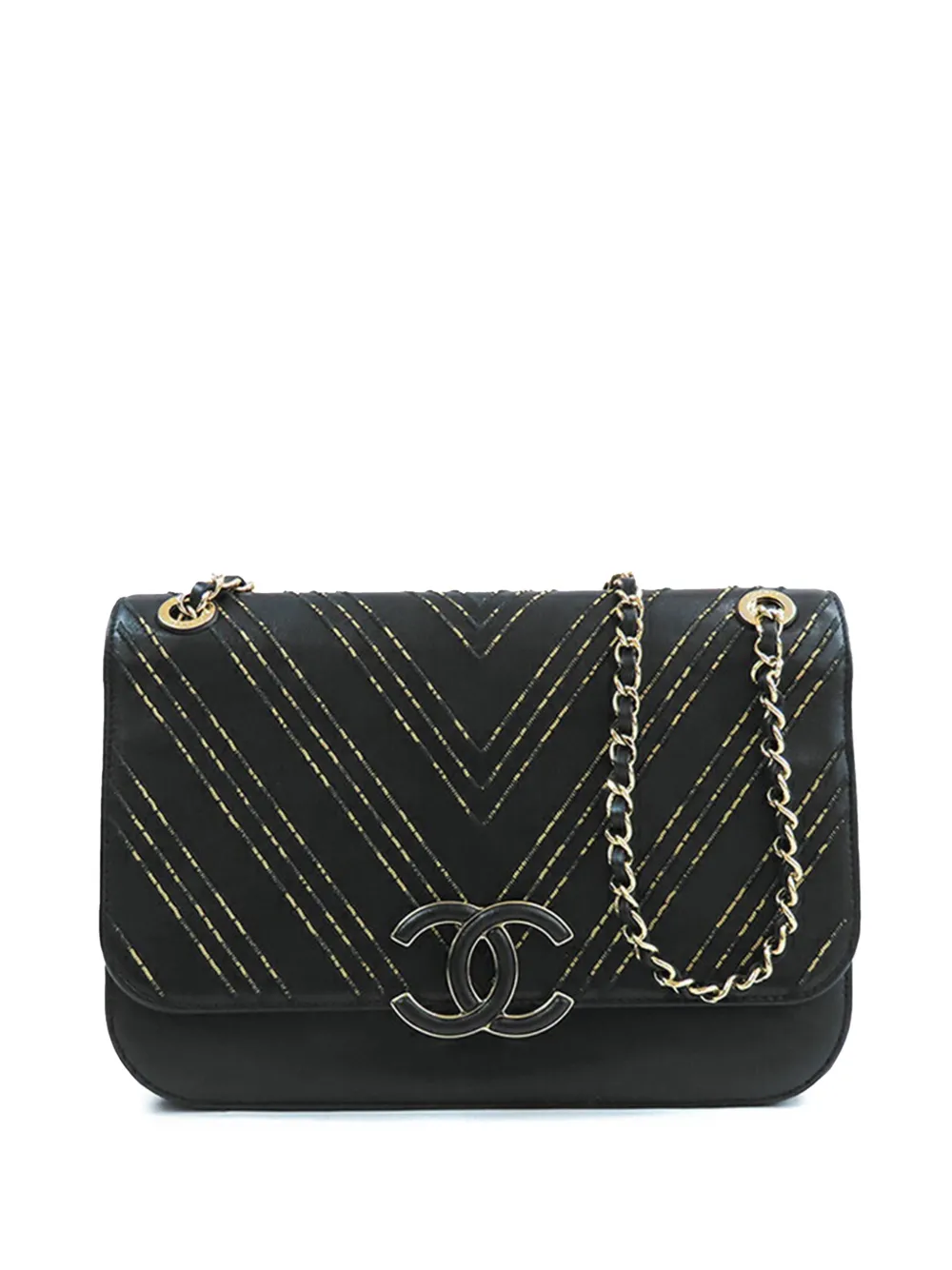 CHANEL Pre-Owned 2017-2018 CC Chevron Sheepskin Chain Subtle Flap crossbody bag | Black | Image 1