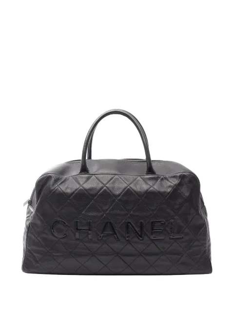 CHANEL Pre-Owned 2000-2002 Large Quilted Caviar and Patent Logo Bowler Bag travel bag
