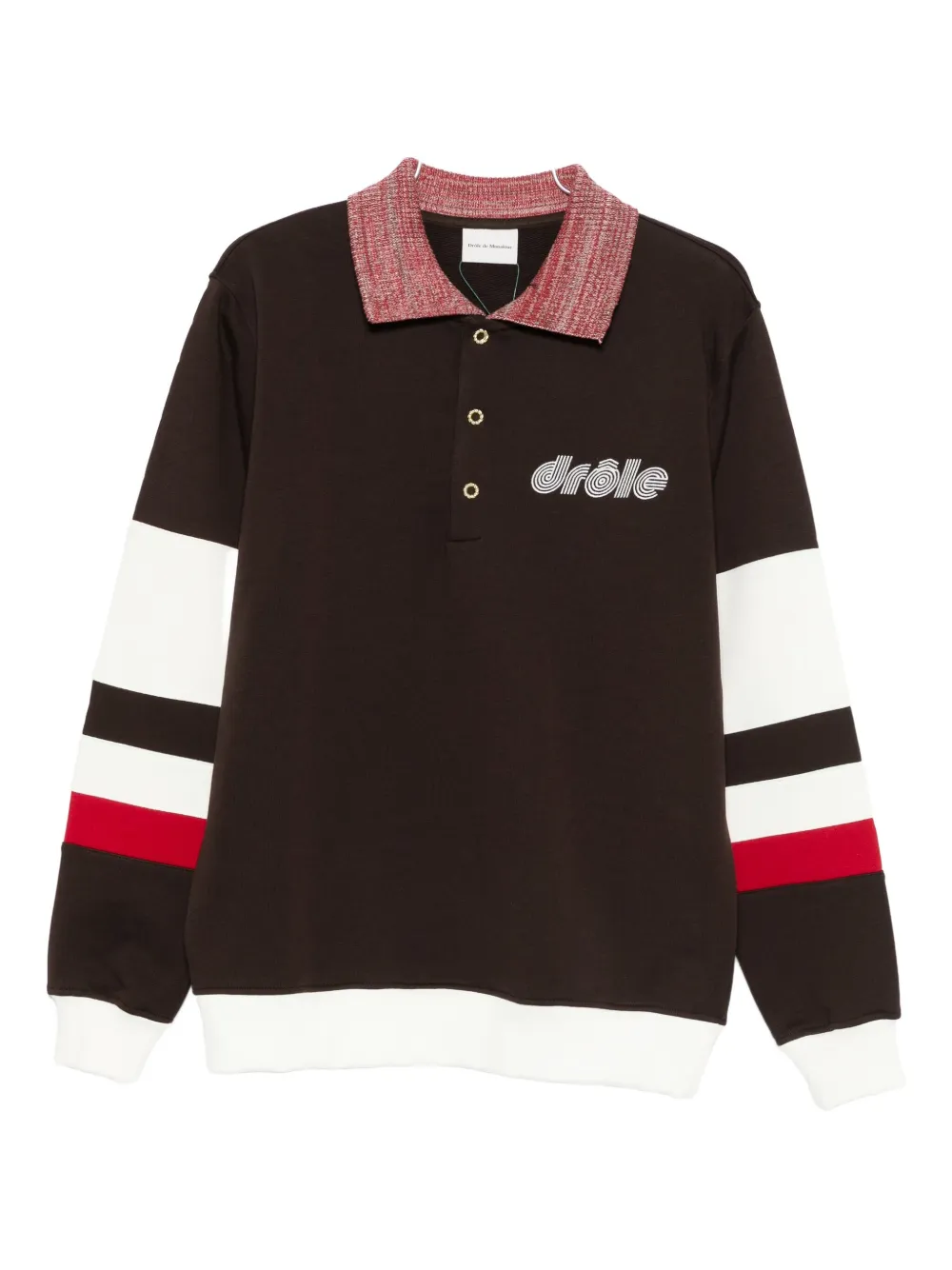 Drôle De Monsieur Brown Polo Collar Sweatshirt With Front Lettering Logo In Cotton Man In Animal Print