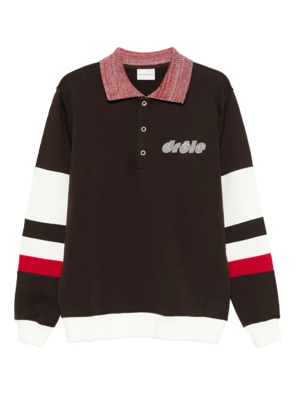 新品  DROLE DE MONSIEUR 18AW ベルベットポロシャツ Drôle De Monsieur ストライプディテール ポロシャツ | ブラウン