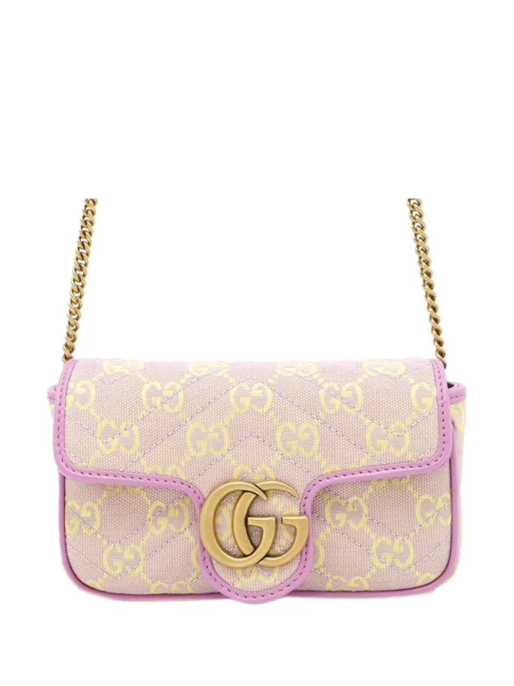 Pre-owned Gucci 2016-2025 Super Mini Gg Marmont Matelasse Canvas Flap Crossbody Bag In Purple