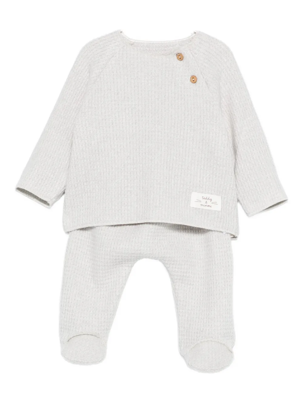 Teddy & Minou Waffle-knit Trousers (set Of Two) In Gray