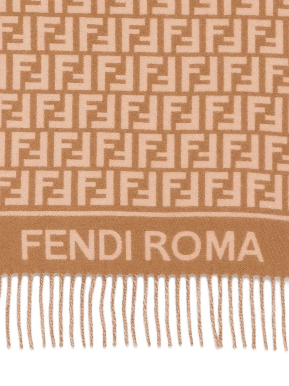 FENDI logo-detail fringed scarf - Bruin