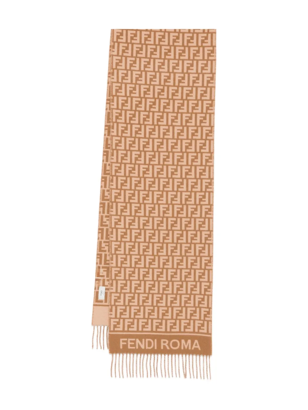 FENDI logo-detail fringed scarf | Brown | Image 1