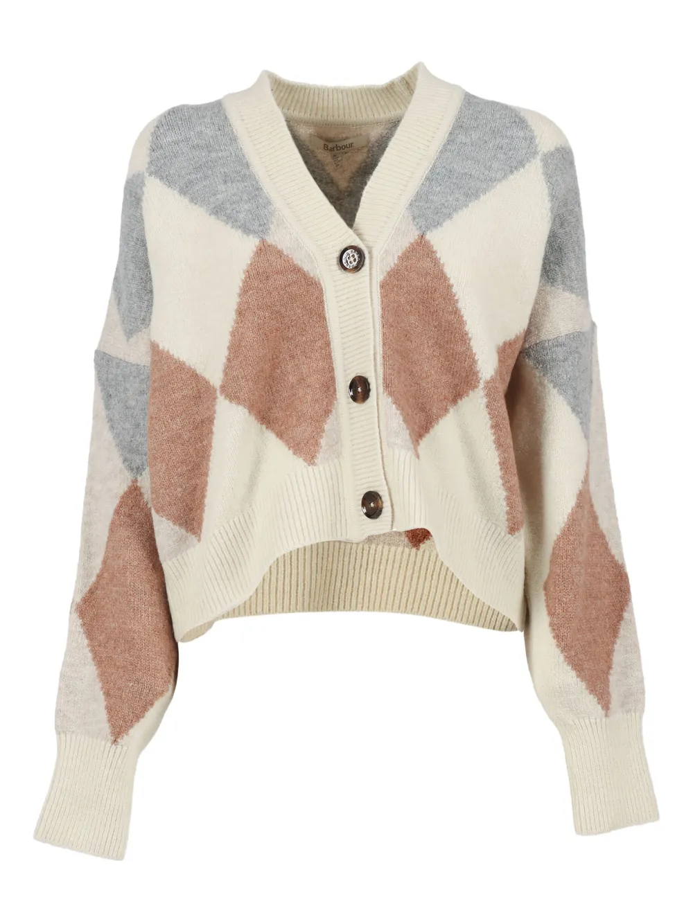 Barbour diamond-pattern wool-blend cardigan | Neutrals | Image 1