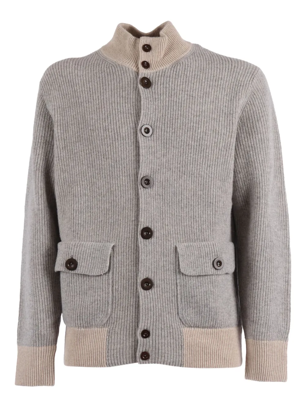 Ballantyne Ribbed Wool Cardigan In Gray