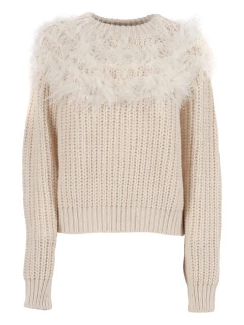 Shirtaporter feather-trimmed ribbed sweater