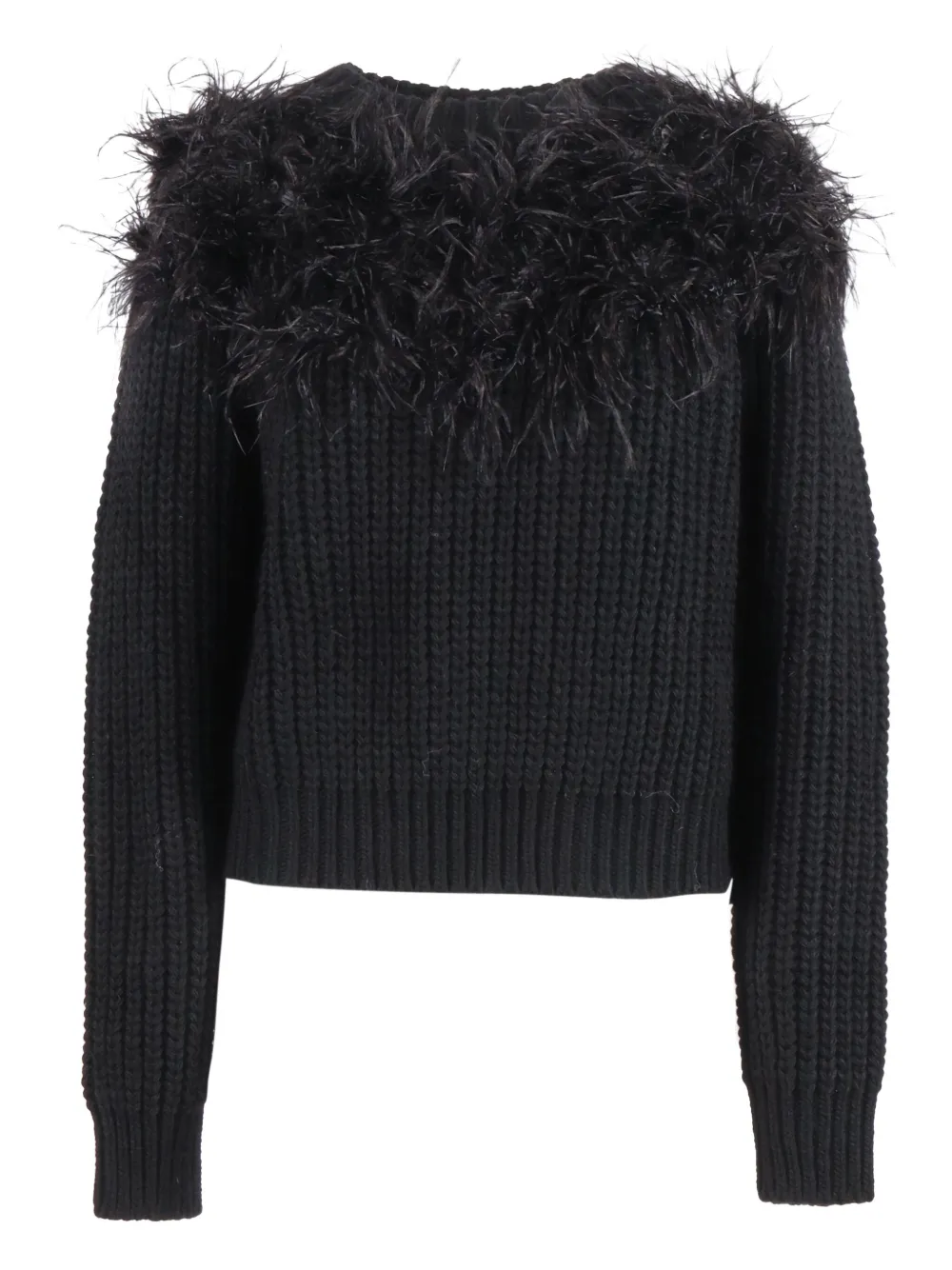 Shirtaporter feather-trimmed ribbed sweater | Black | Image 1