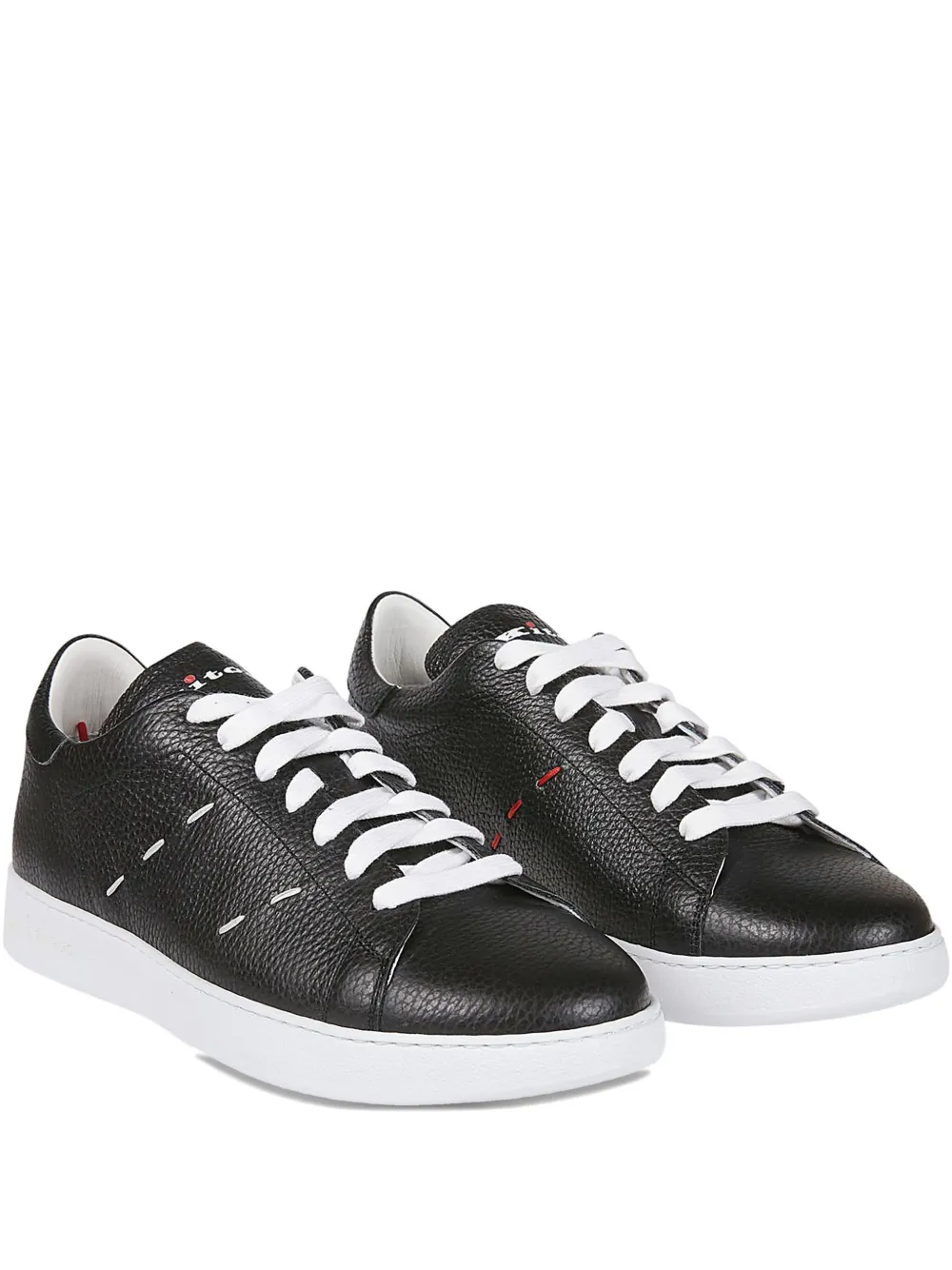 Kiton leather lace-up sneakers Black