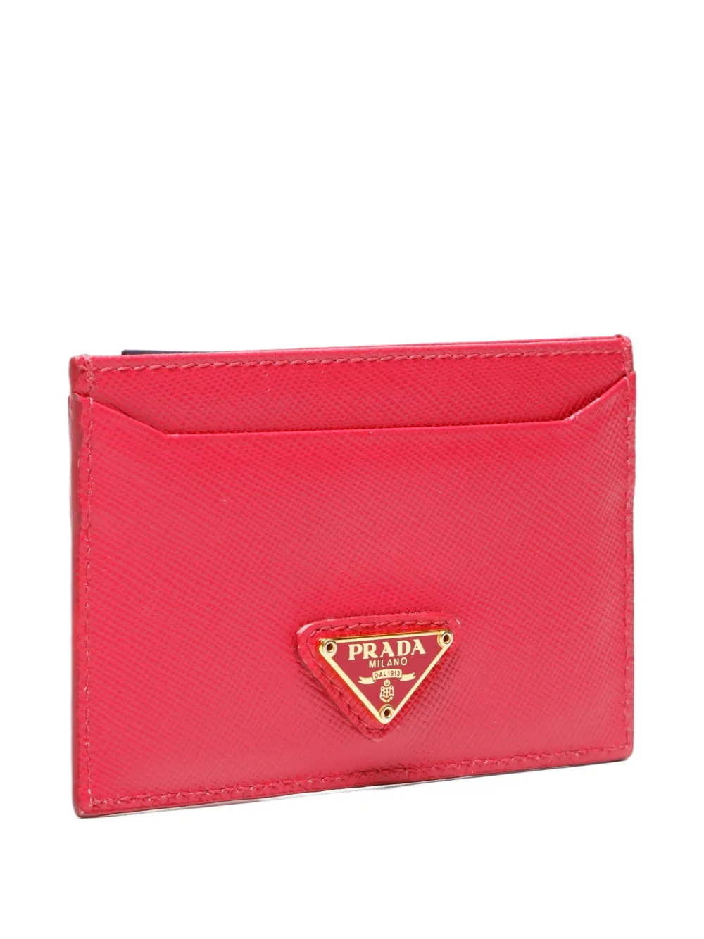 Pre-owned Prada 2020-2025 Saffiano Leather Triangle Logo Card Holder In Pink