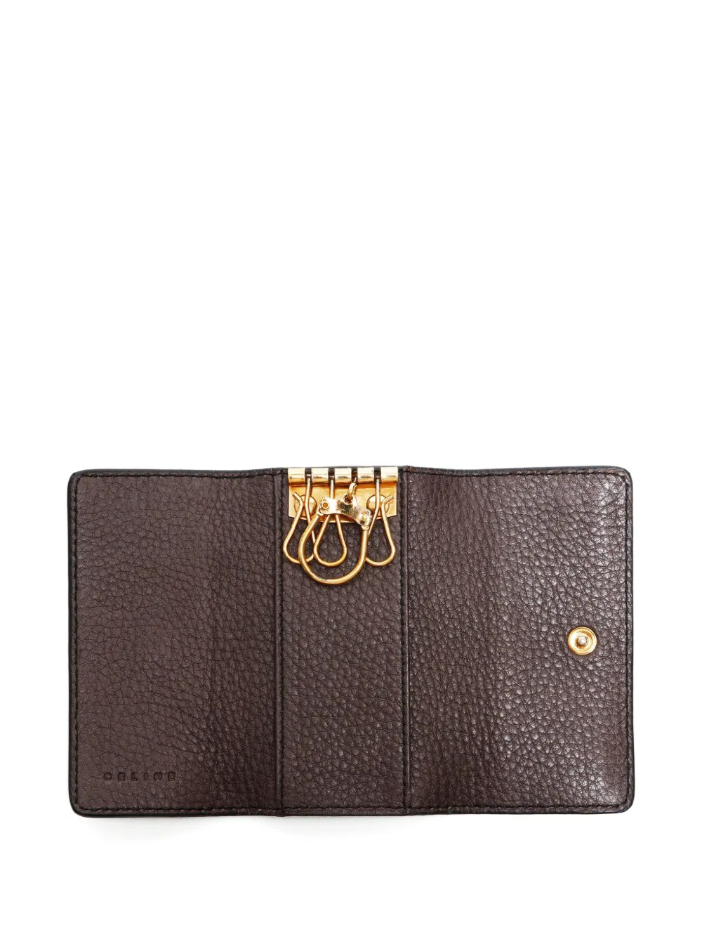 Pre-owned Celine 2000-2020 Triomphe Leather Studded Key Case In Brown