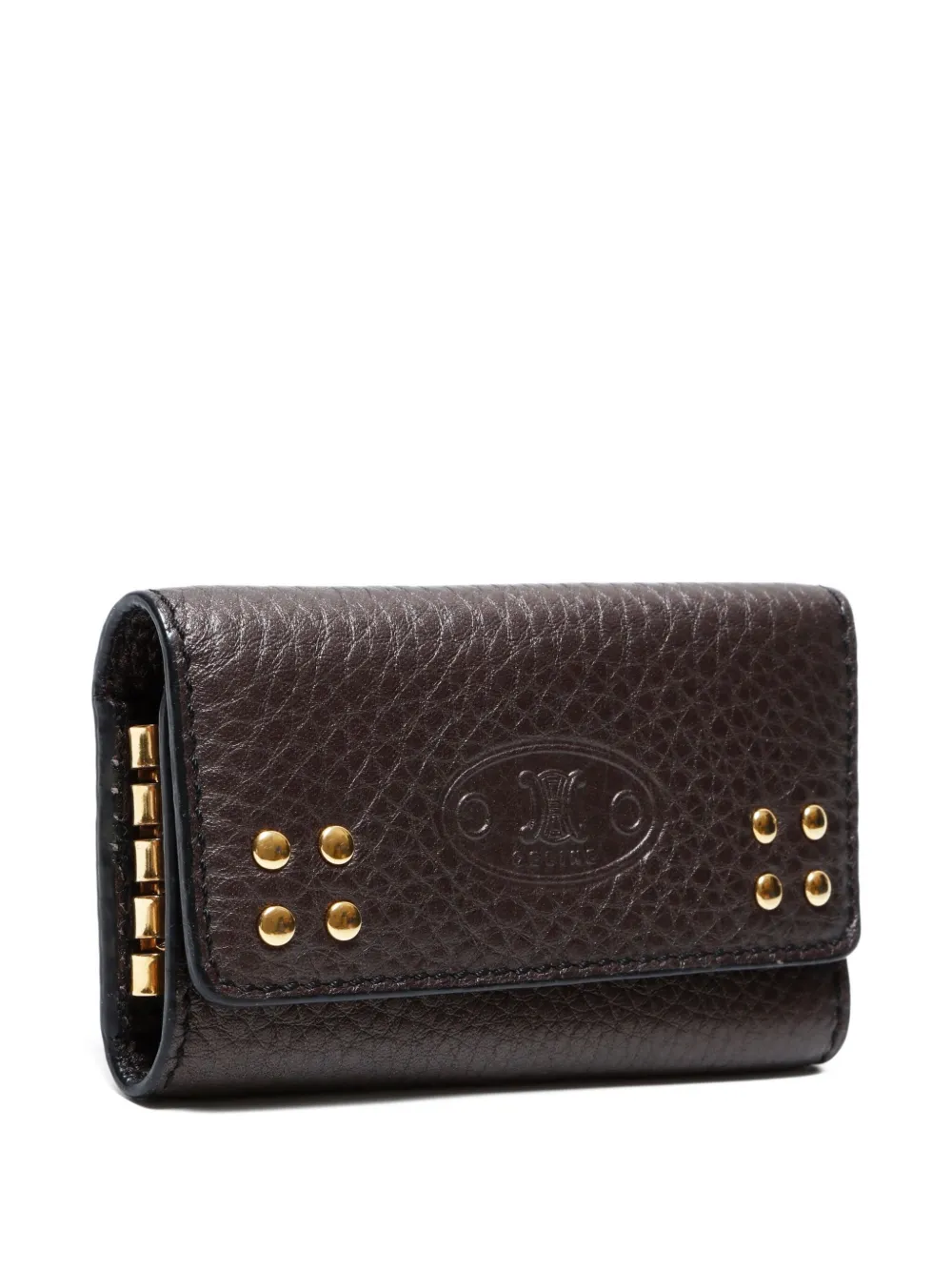 Pre-owned Celine 2000-2020 Triomphe Leather Studded Key Case In Brown