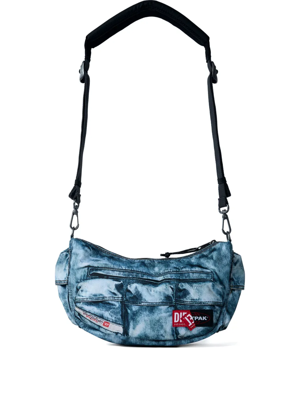 Diesel Logo-patch Denim-effect Shoulder Bag In Blue