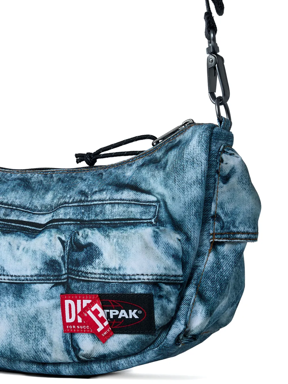 Diesel Logo-patch Denim-effect Shoulder Bag In Blue