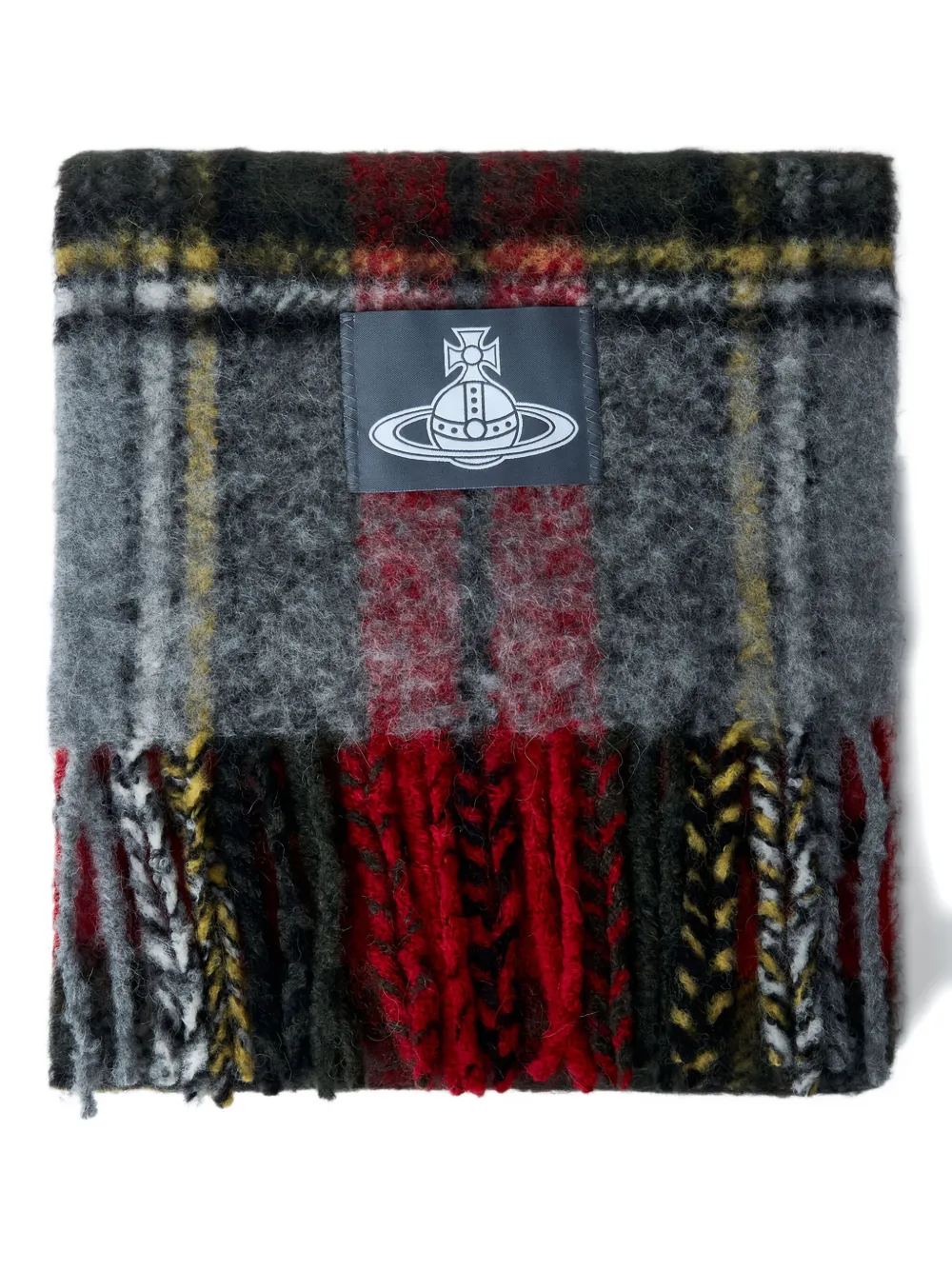 Vivienne Westwood logo-patch plaid scarf - Rood