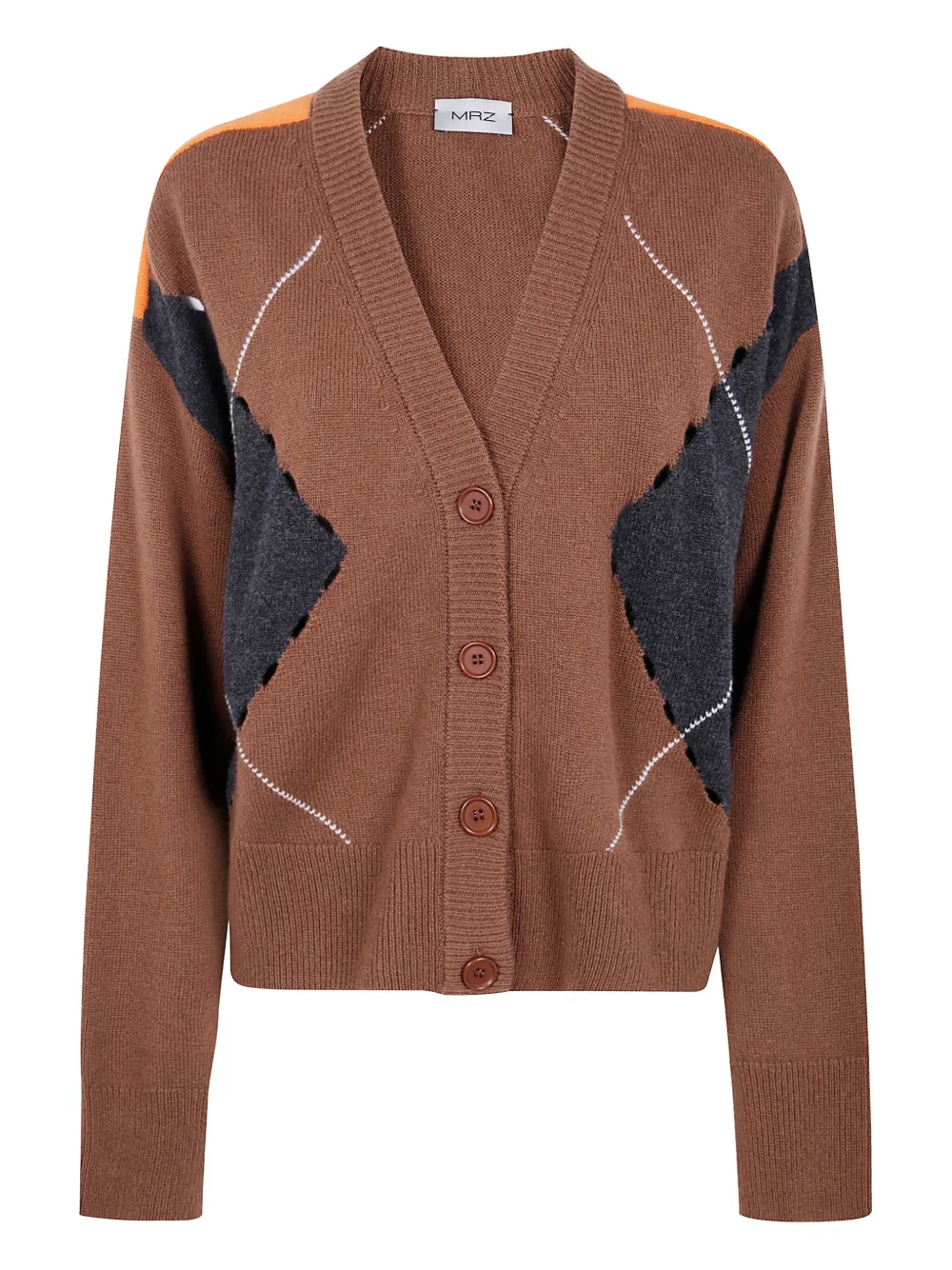 Mrz Argyle-pattern Cardigan In Brown