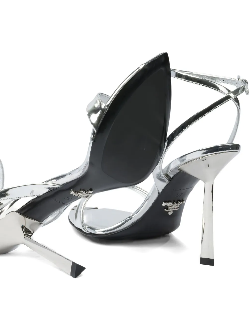 Prada 100 mm metallic leren sandalen Zilver