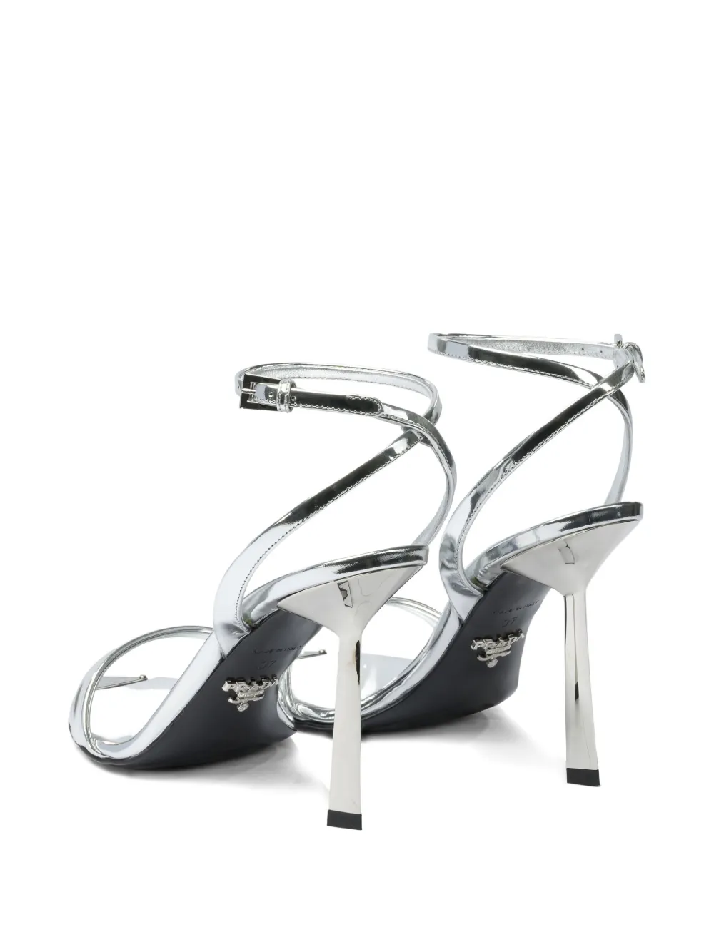 Prada 100 mm metallic leren sandalen Zilver