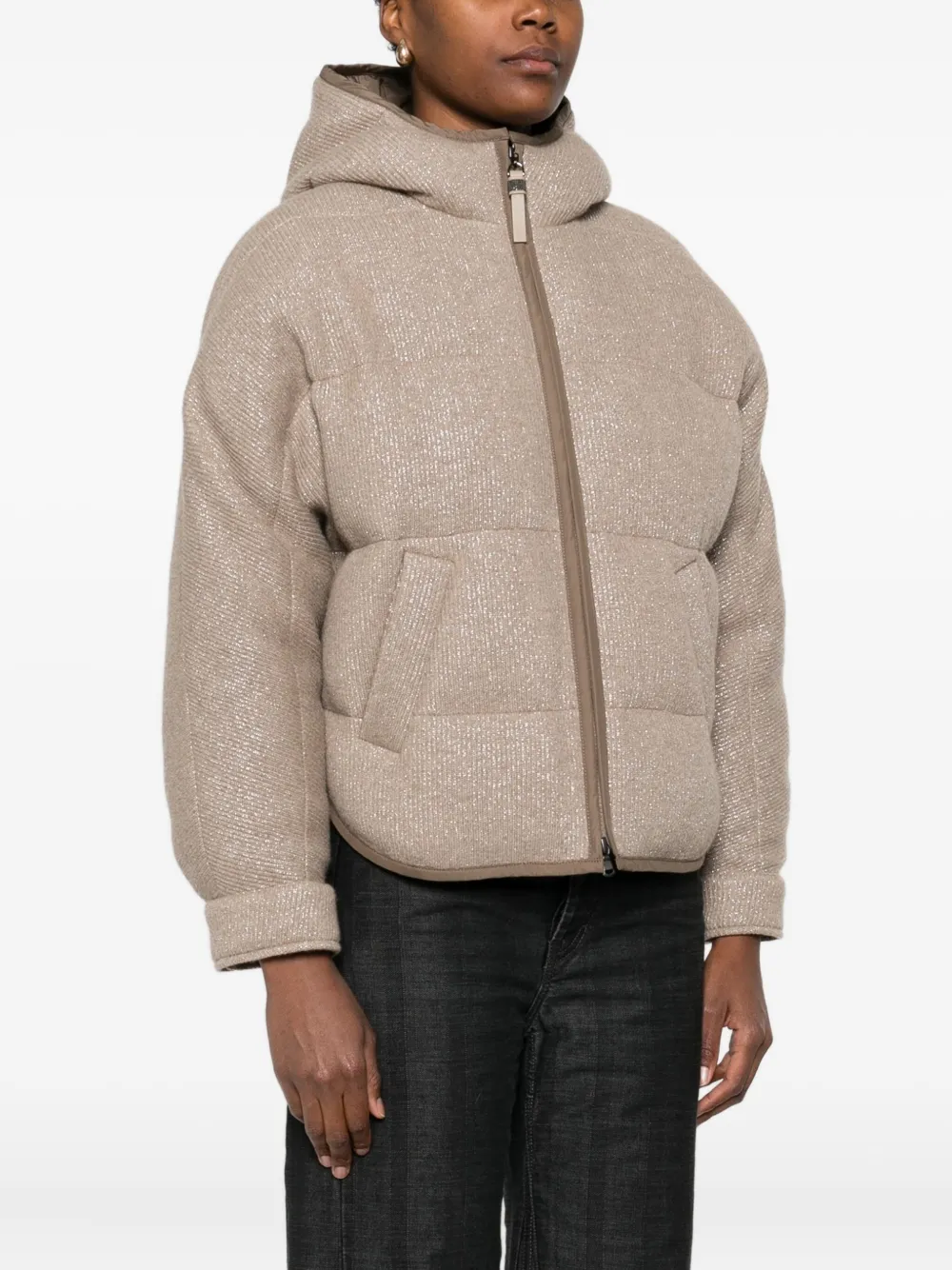 Brunello Cucinelli Donsjack met capuchon Beige