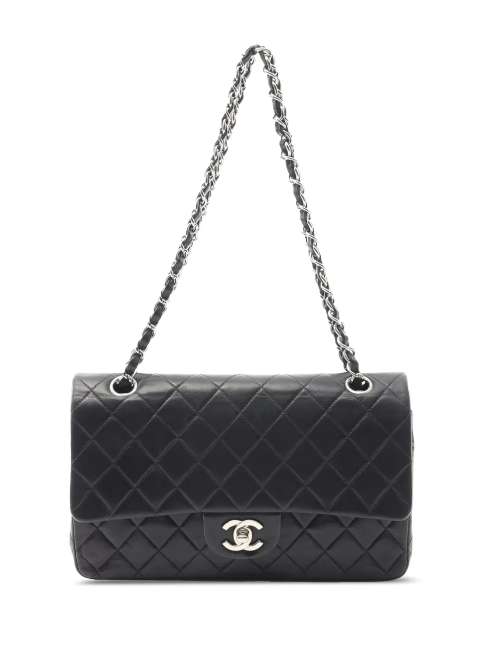 CHANEL Pre-Owned 2002-2003 ミディアム クラシック ラムスキン ダブルフラップ ショルダーバッグ - ブラック CHANEL Pre-Owned 2002-2003 ミディアム クラシック ラムスキン ダブルフラップ ショルダーバッグ - ブラック