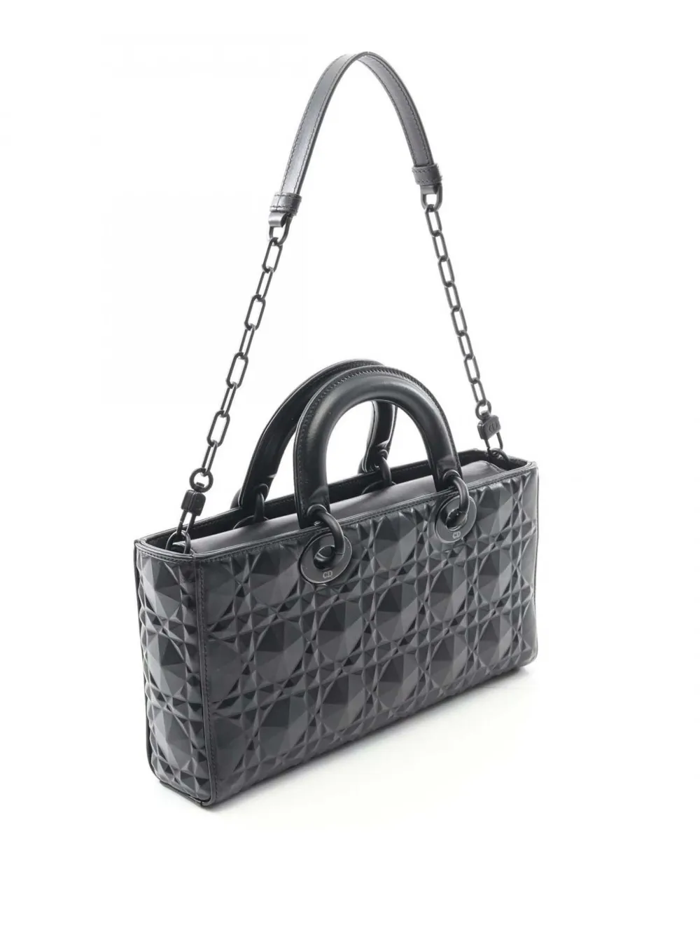 Pre-owned Dior 2000-2025 Medium Calfskin Cannage Diamond Lady D Joy Satchel In Black