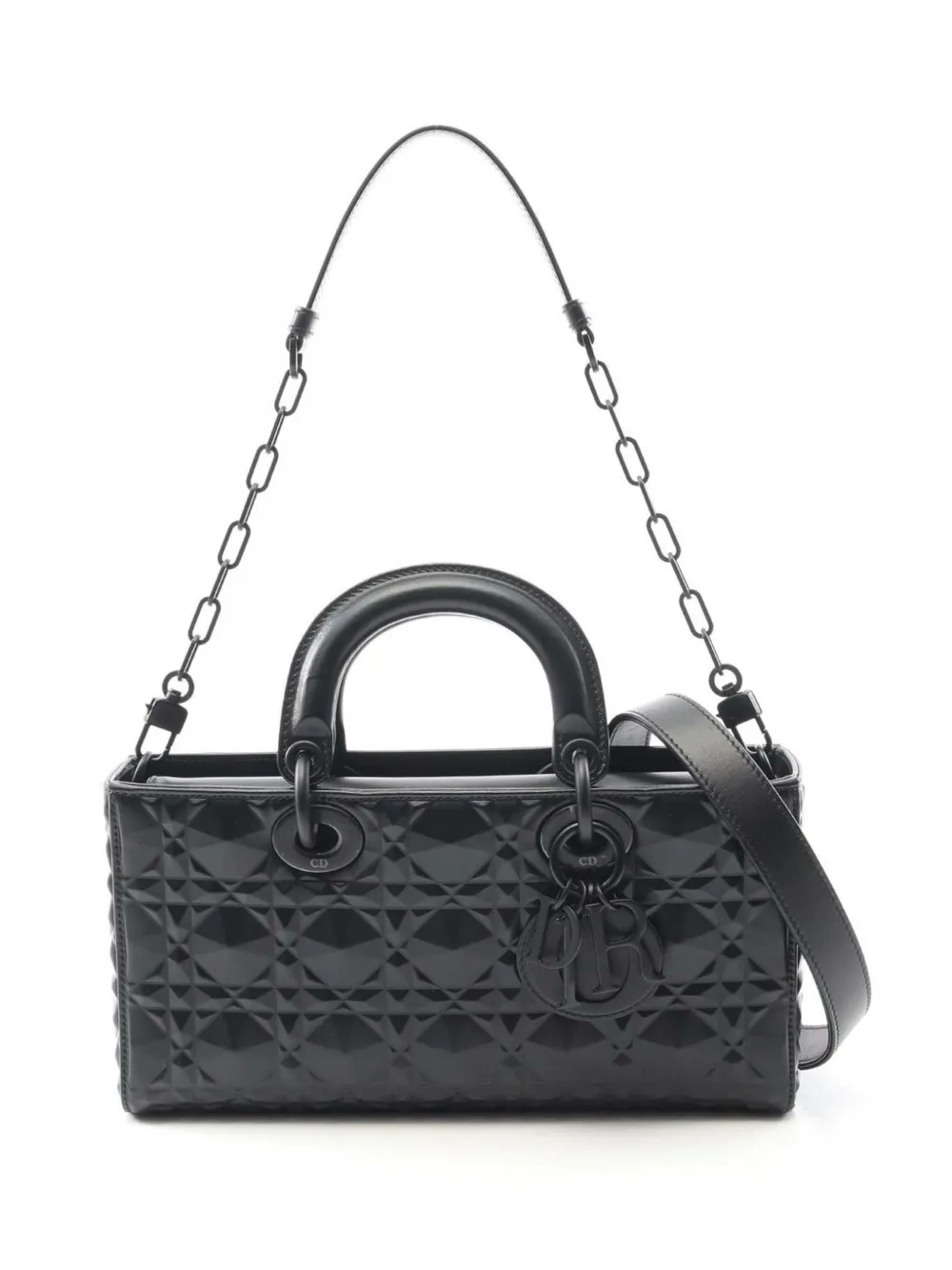 Pre-owned Dior 2000-2025 Medium Calfskin Cannage Diamond Lady D Joy Satchel In Black
