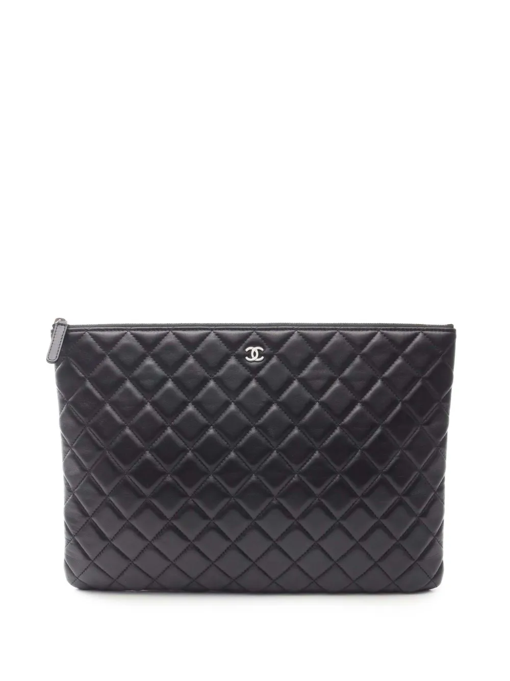 CHANEL Pre-Owned stor quiltet O Case clutch i lammeskind fra 2016-2017 | sort | Image 1
