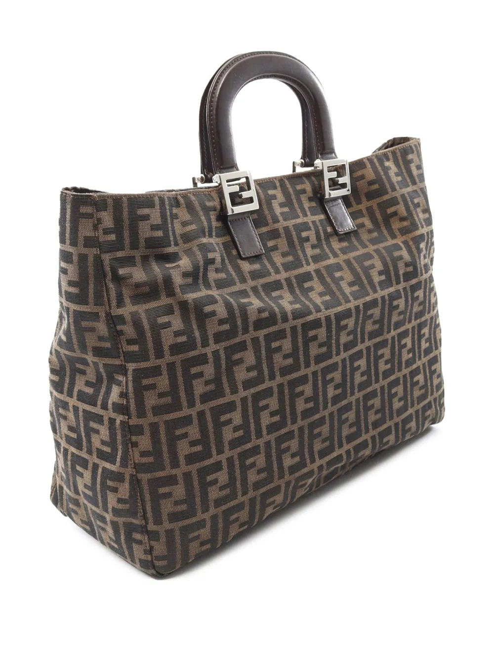 Pre-owned Fendi 2000-2010 Large Zucca Canvas Twins Tote Bag In Brown