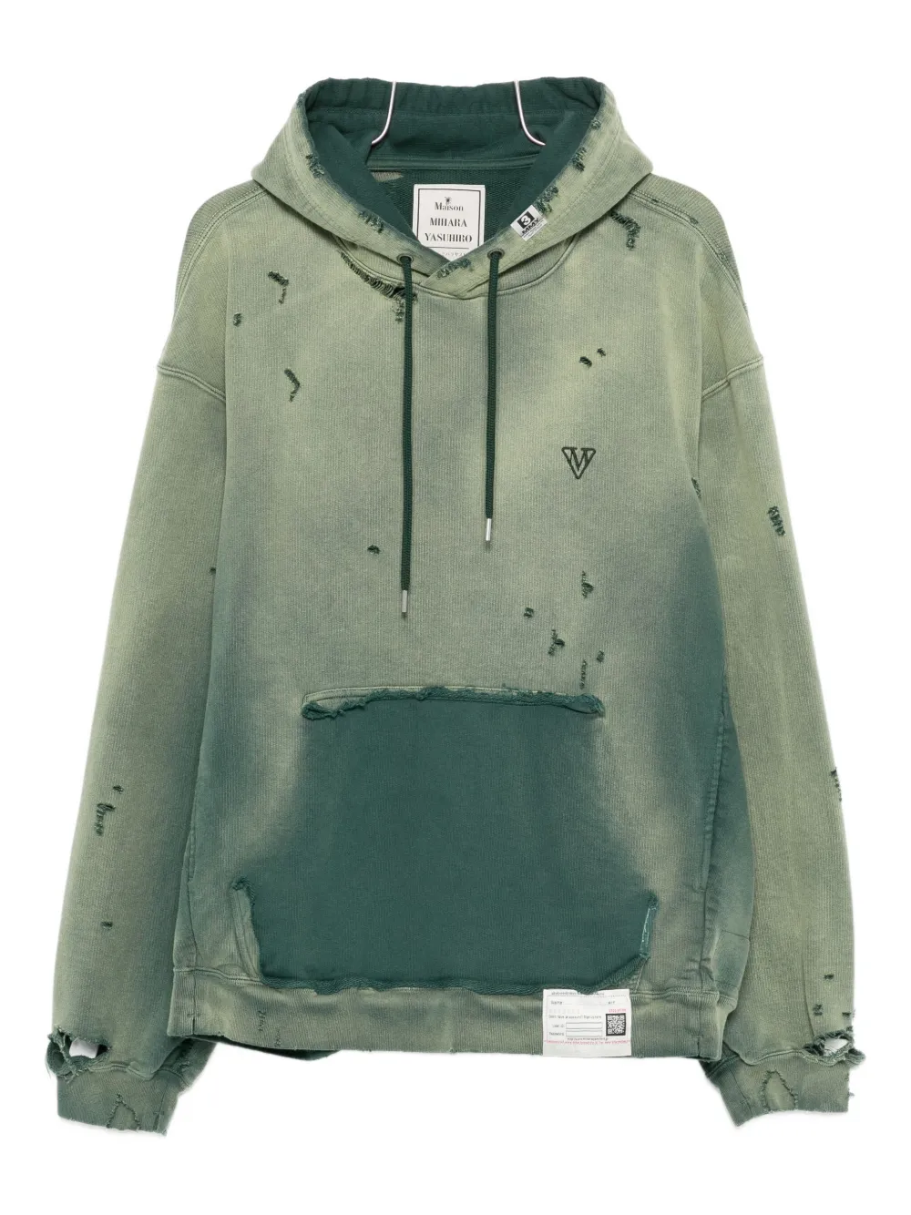 Maison MIHARA YASUHIRO distressed-effect cotton hoodie - グリーン Maison MIHARA YASUHIRO distressed-effect cotton hoodie - グリーン
