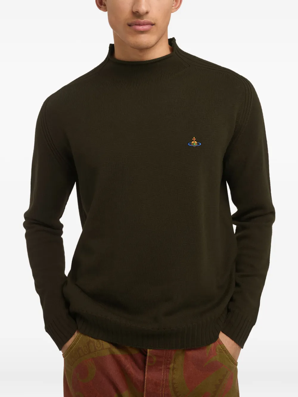 Vivienne Westwood Wollen trui met geborduurd Orb-logo en ronde hoge hals Bruin