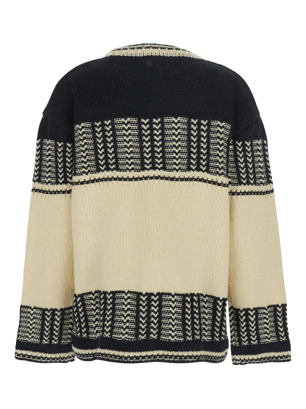 Low Classic Black And White Crew Neck Sweaterwith All-over Intarsia In Wool Woman In Neutral