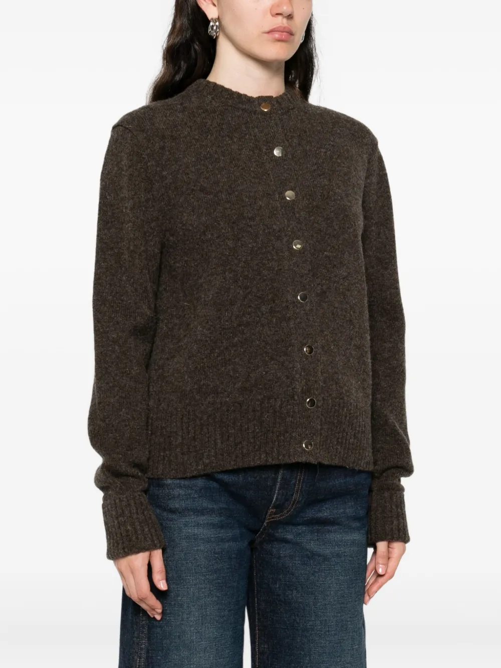 Carven Long-sleeved Knitted Cardigan In Brown