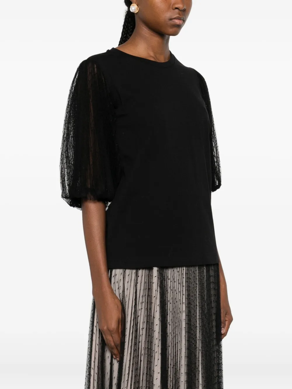 Twinset Mesh-sleeve Top In Black