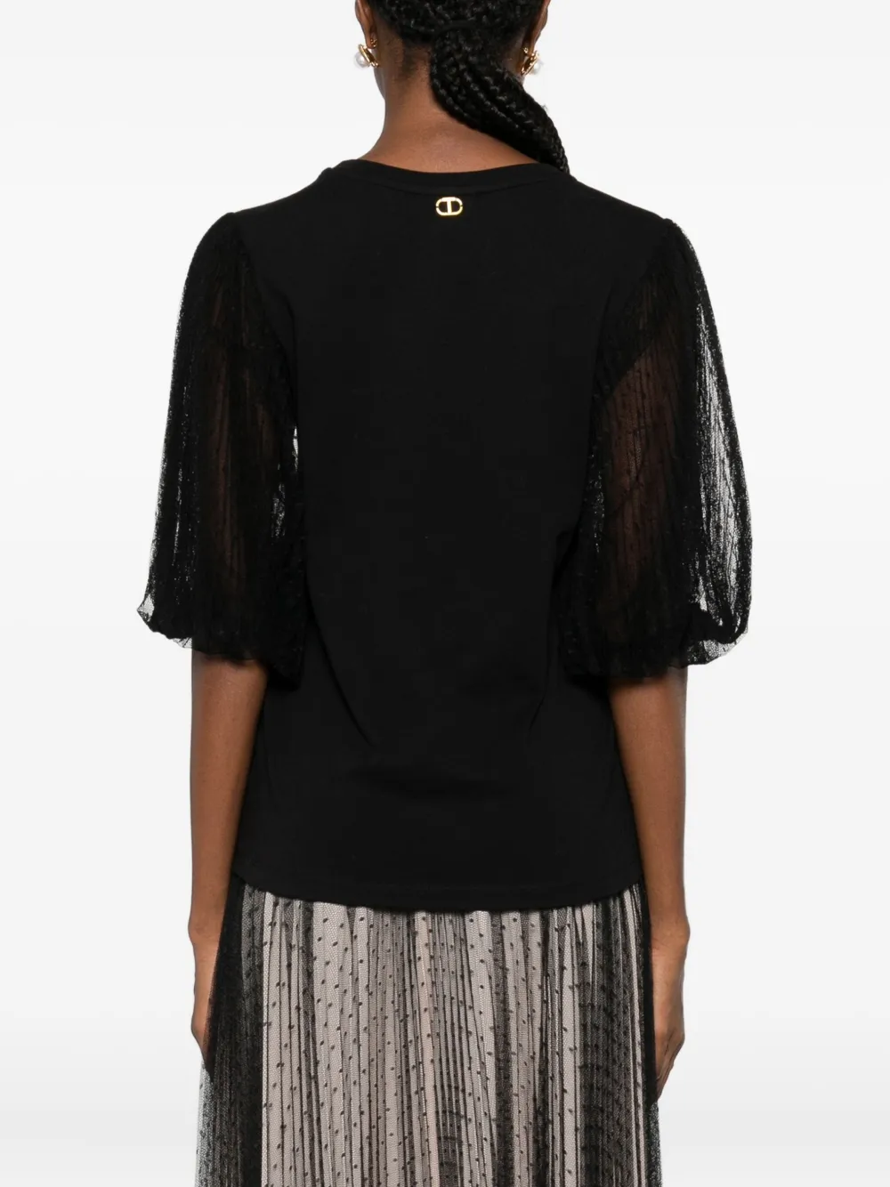 Twinset Mesh-sleeve Top In Black
