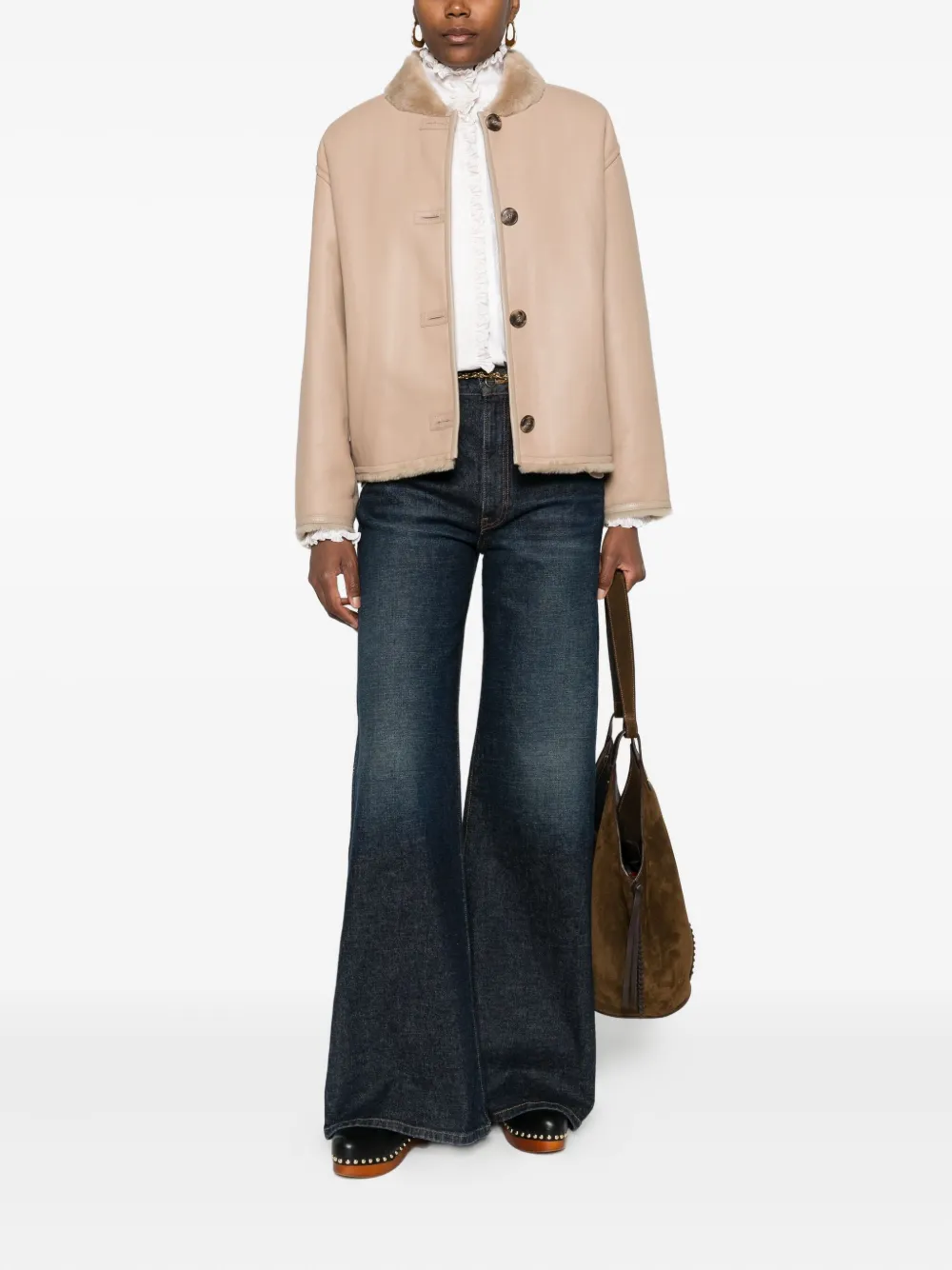 Yves Salomon Fur-collar Buttoned Coat In Brown