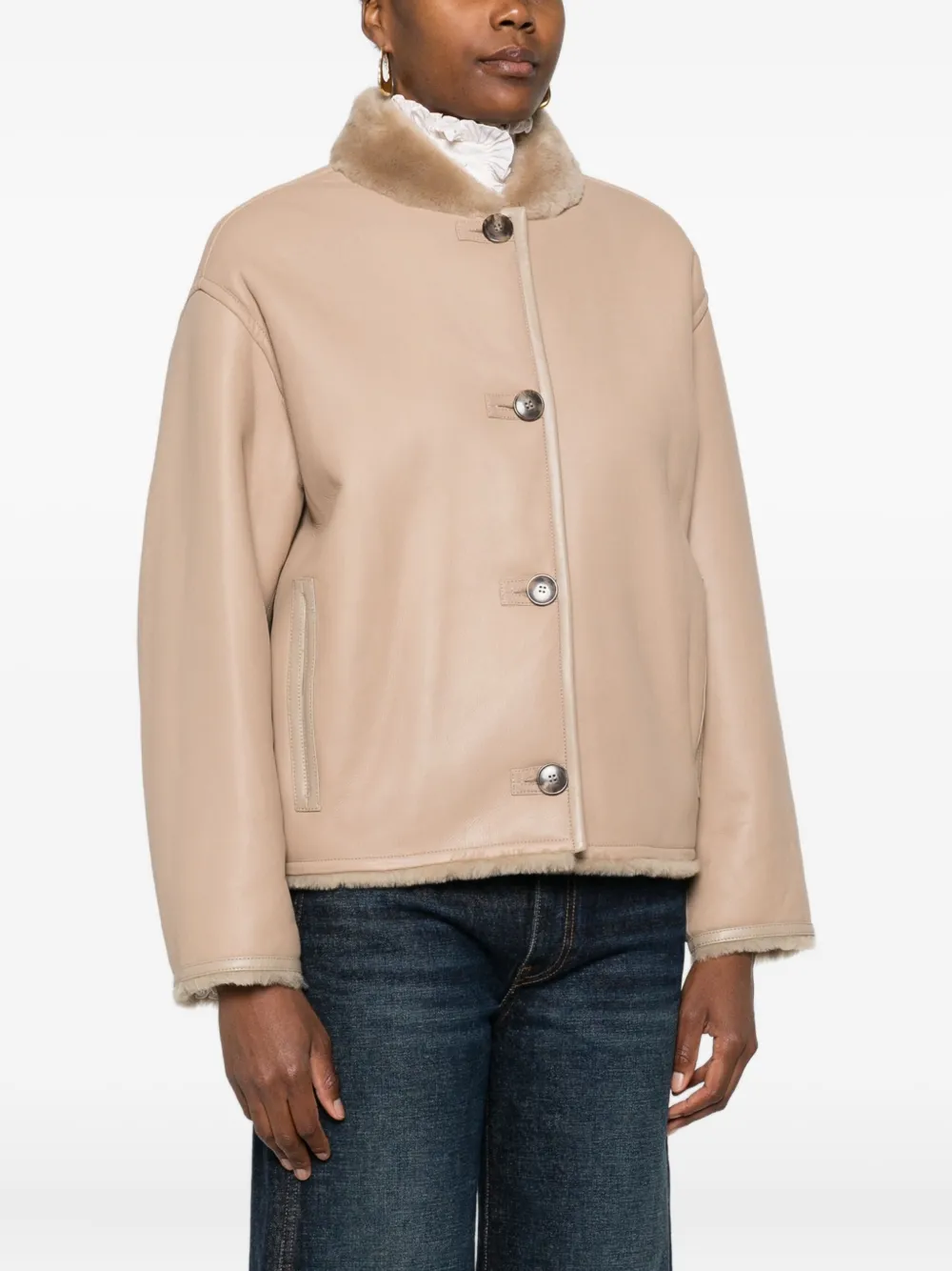 Yves Salomon Fur-collar Buttoned Coat In Brown