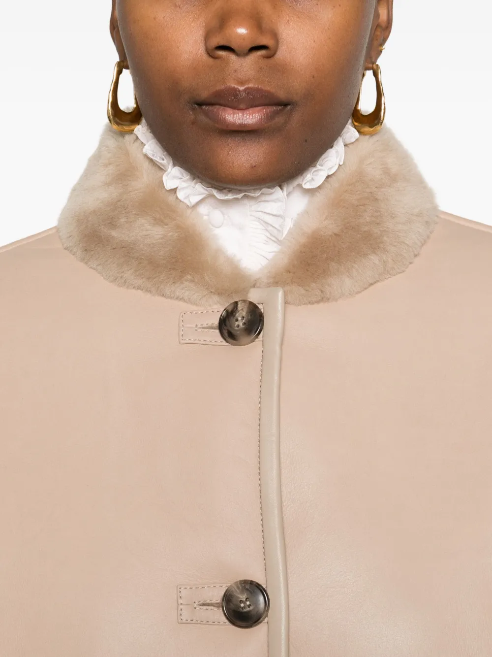 Yves Salomon Fur-collar Buttoned Coat In Brown