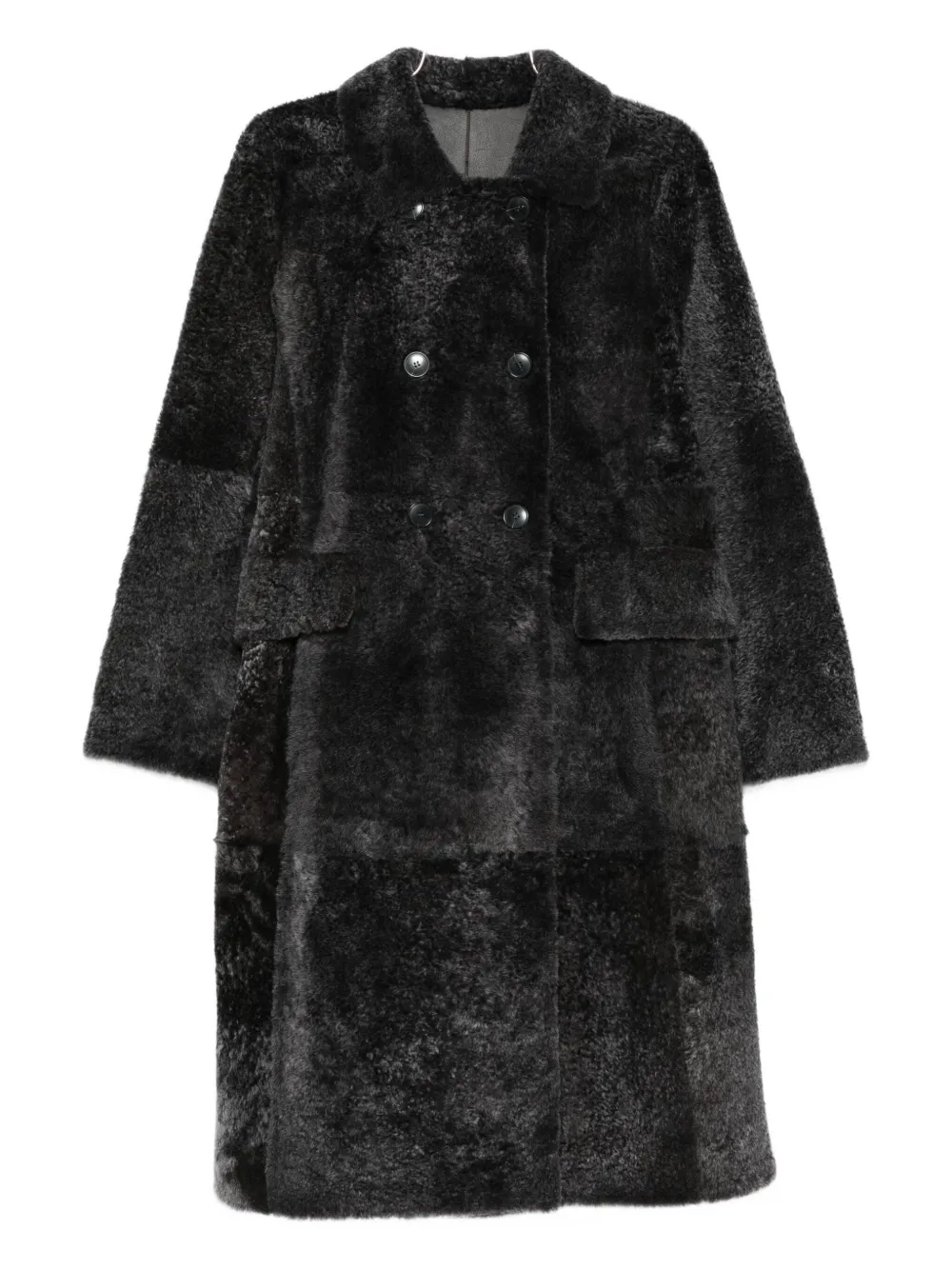 Yves Salomon sheepskin double-breasted pocketed coat | Black | Image 1