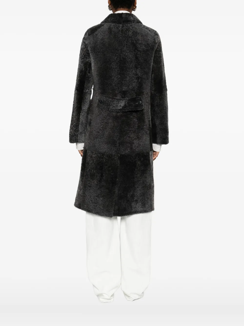 Yves Salomon Sheepskin Double-breasted Pocketed Coat In Black