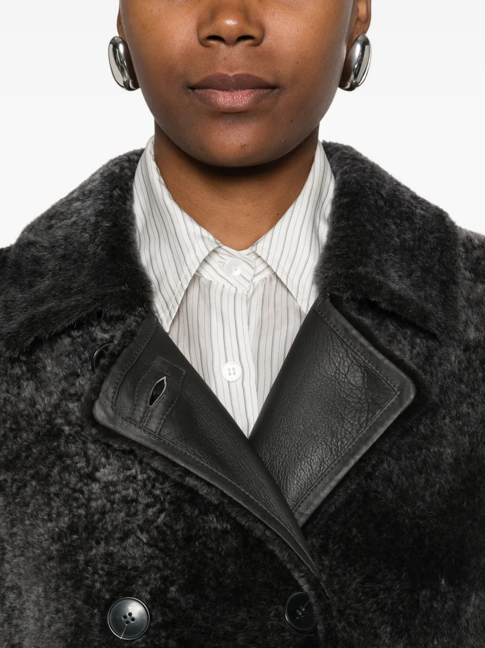 Yves Salomon Sheepskin Double-breasted Pocketed Coat In Black
