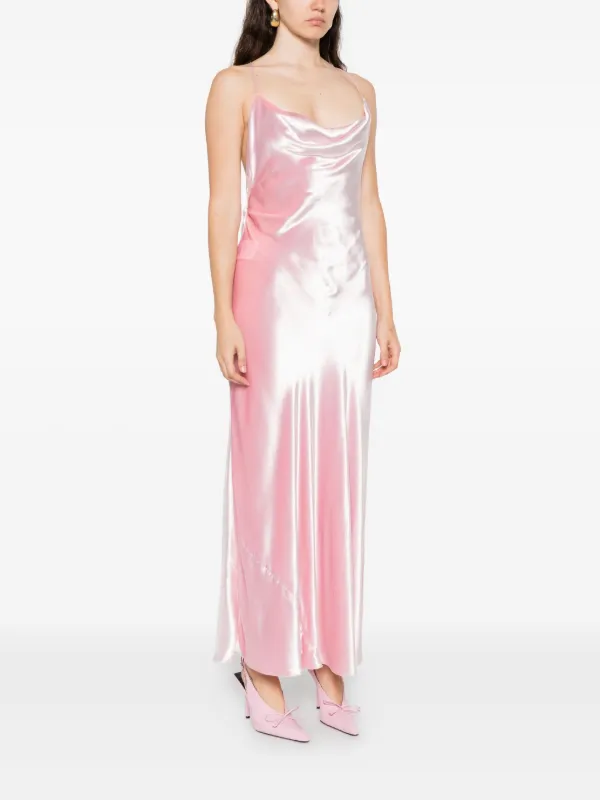 cowl neck dress pink Jarlo cowl neck satin maxi dress with lace detail in blush pink