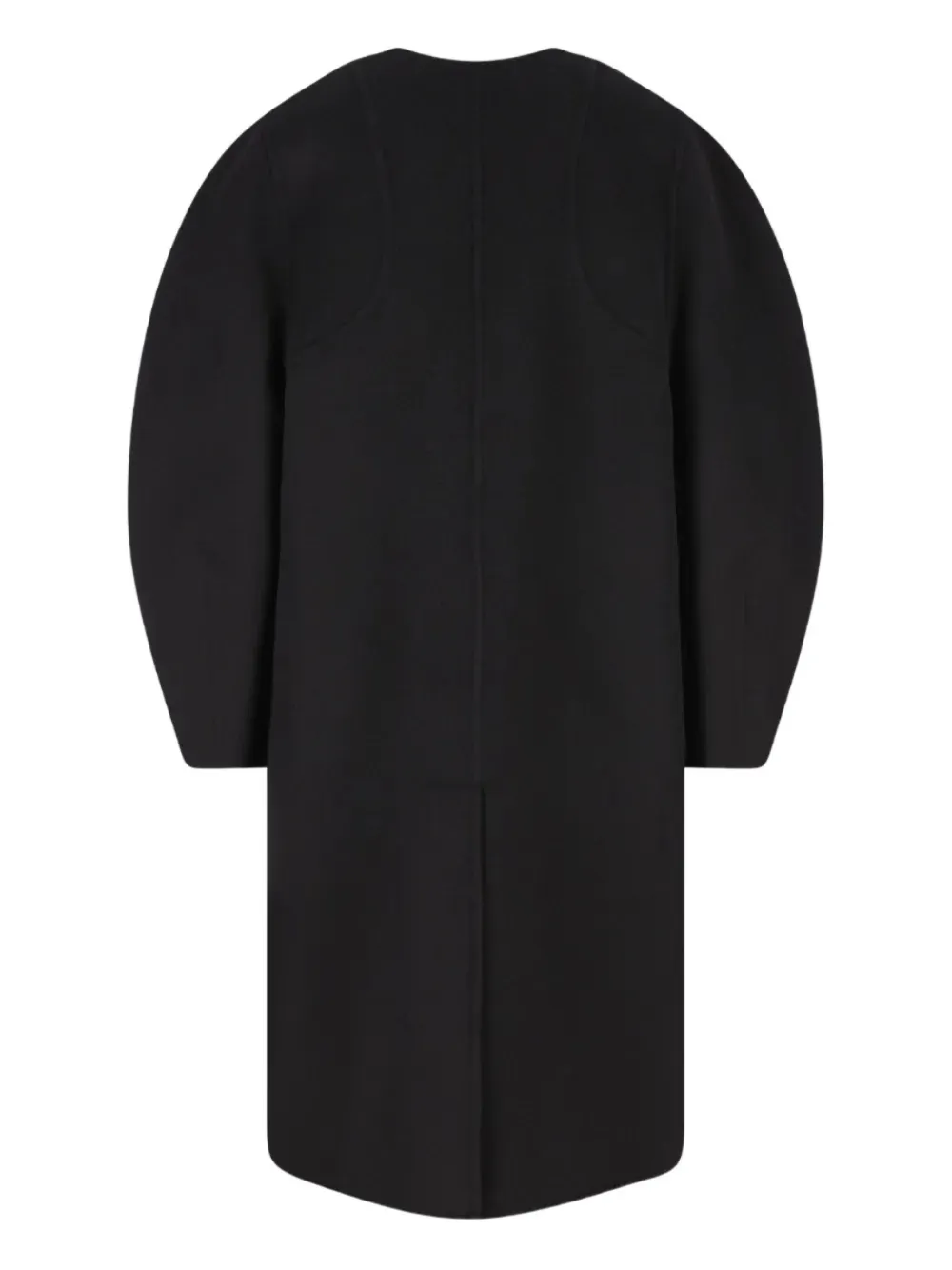 Fendi Women Black Crewneck Coat With Puffed Sleeves And Two Front Shearling Pockets In Wool Blend Wo In Black