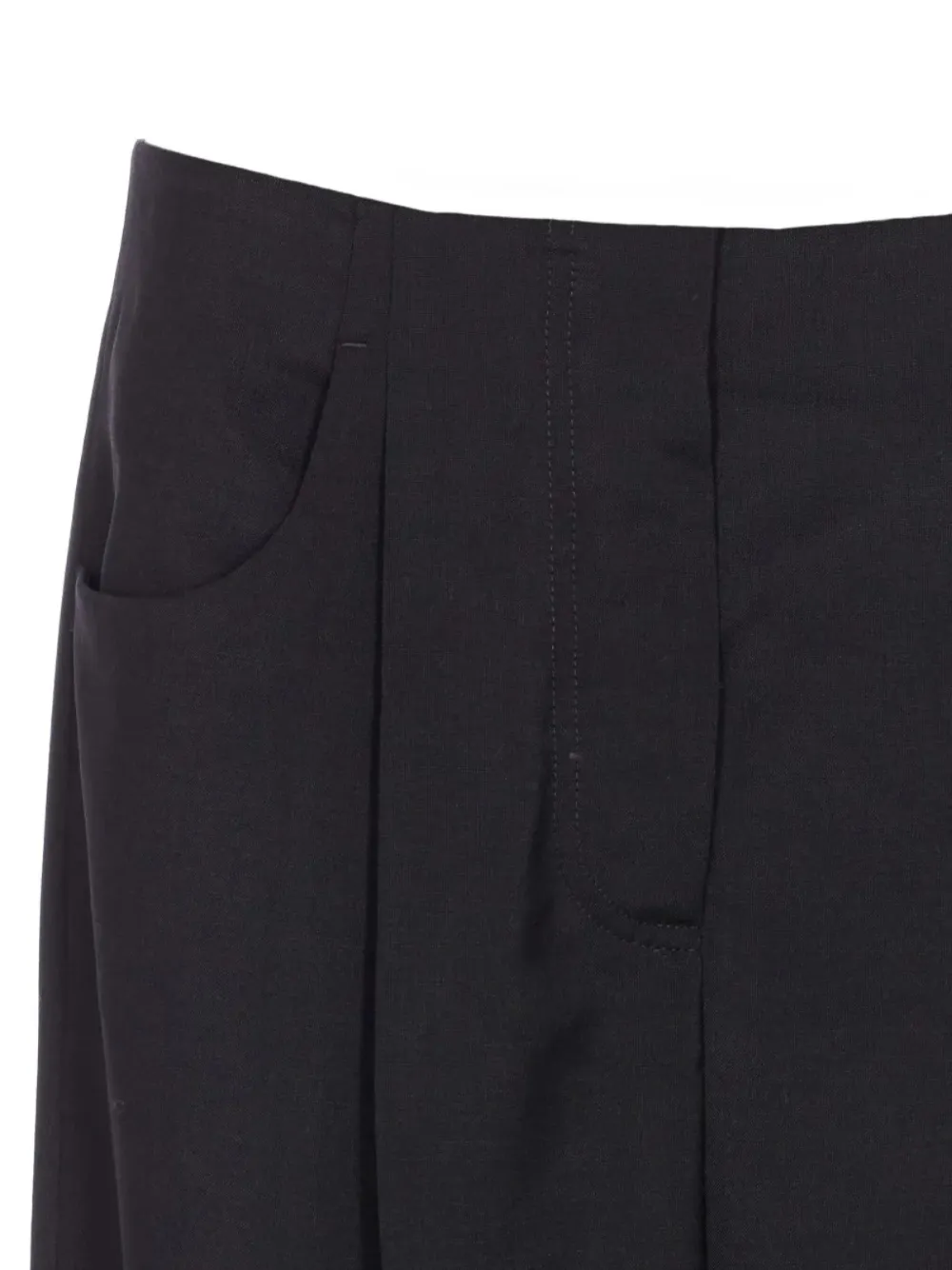 Fendi Women Black Pants With Front Pences And Wide Leg In Wool Woman In Black